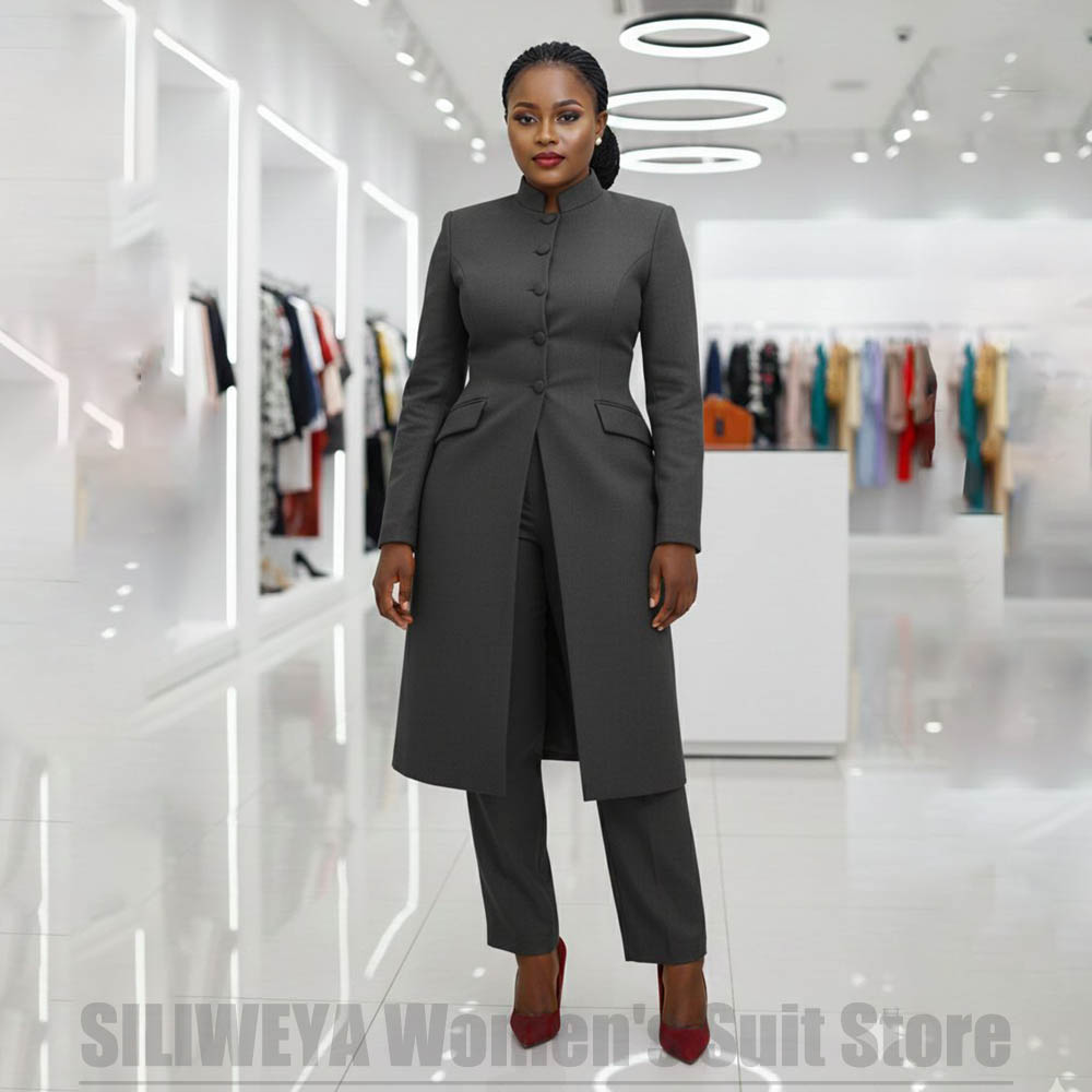 Women's Two Piece Suit Chic Ma - Mandarin Collar Formal Shirt Slim Fit review and price