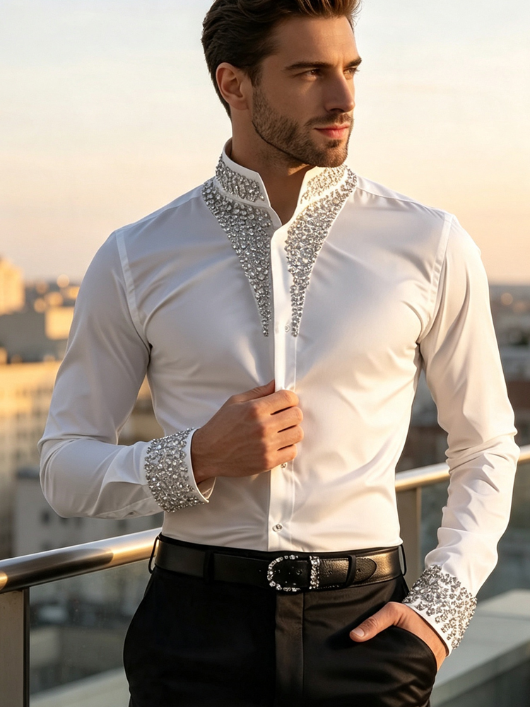 Men's Casual Business Shirt Lu - Mandarin Collar Formal Shirt Slim Fit review and price