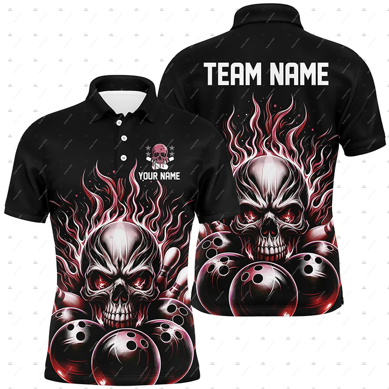 Custom Name Bowling Skull Flam - Short Sleeve Bowling Shirt Retro review and price